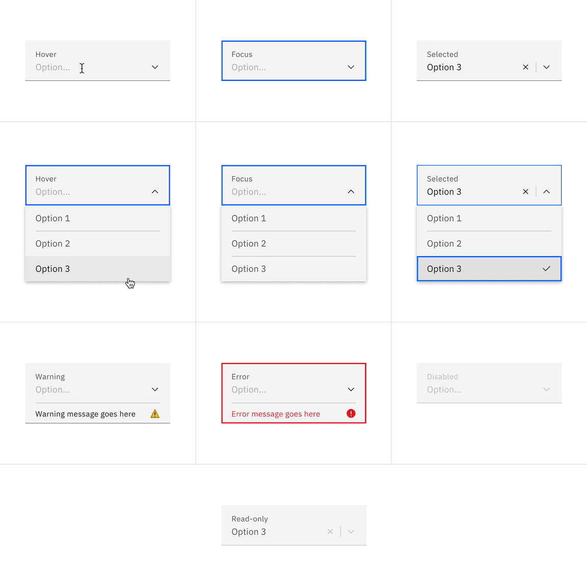 Fluid combo box interactive states